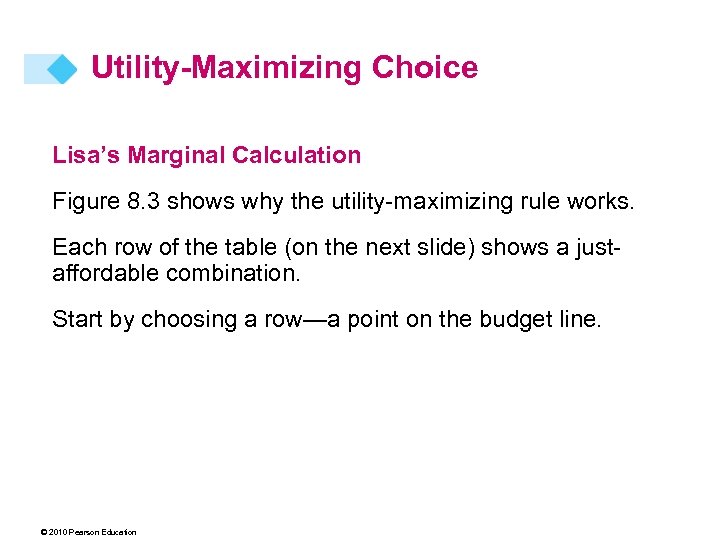 Utility-Maximizing Choice Lisa’s Marginal Calculation Figure 8. 3 shows why the utility-maximizing rule works.