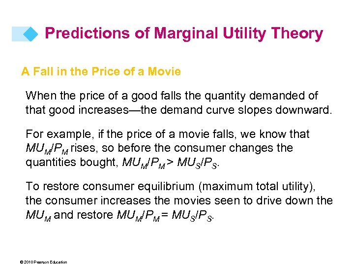 Predictions of Marginal Utility Theory A Fall in the Price of a Movie When