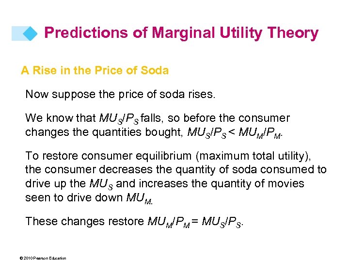 Predictions of Marginal Utility Theory A Rise in the Price of Soda Now suppose