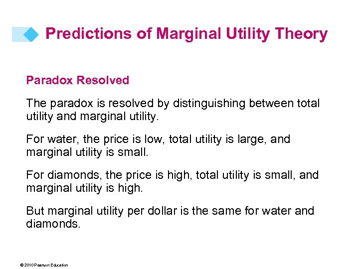 Predictions of Marginal Utility Theory Paradox Resolved The paradox is resolved by distinguishing between