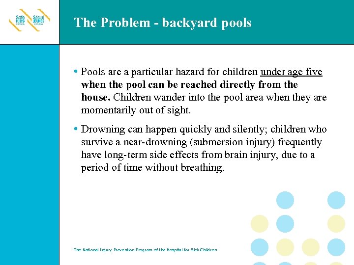 The Problem - backyard pools • Pools are a particular hazard for children under