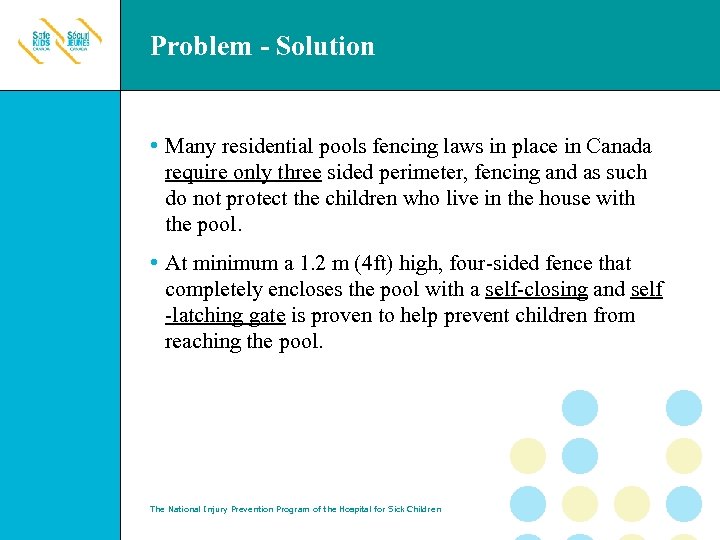 Problem - Solution • Many residential pools fencing laws in place in Canada require