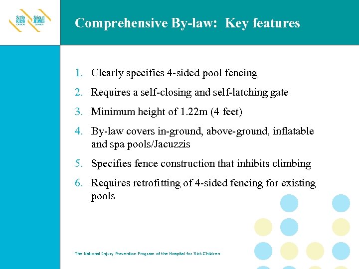 Comprehensive By-law: Key features 1. Clearly specifies 4 -sided pool fencing 2. Requires a