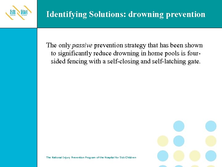Identifying Solutions: drowning prevention The only passive prevention strategy that has been shown to
