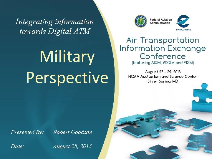 Integrating information towards Digital ATM Military Perspective Presented By: Robert Goodson Date: August 28,