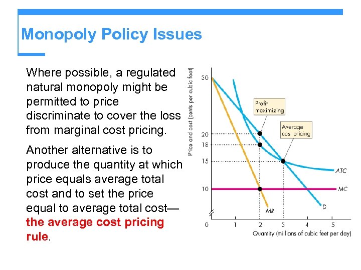 Monopoly Policy Issues Where possible, a regulated natural monopoly might be permitted to price