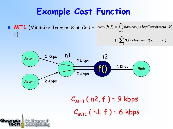Example Cost Function n MT 1 (Minimize Transmission Cost 1) Source 2 Kbps n