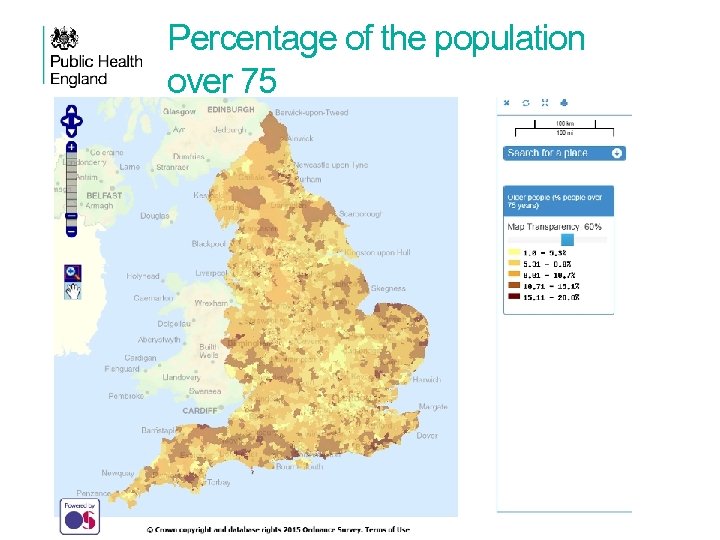 Percentage of the population over 75 