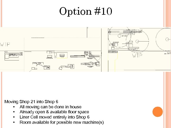 Option #10 Moving Shop 21 into Shop 6 • All moving can be done