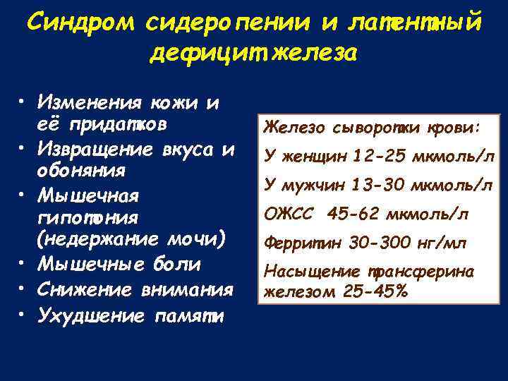 Синдром сидеропении и латентный дефицит железа • Изменения кожи и её придатков • Извращение