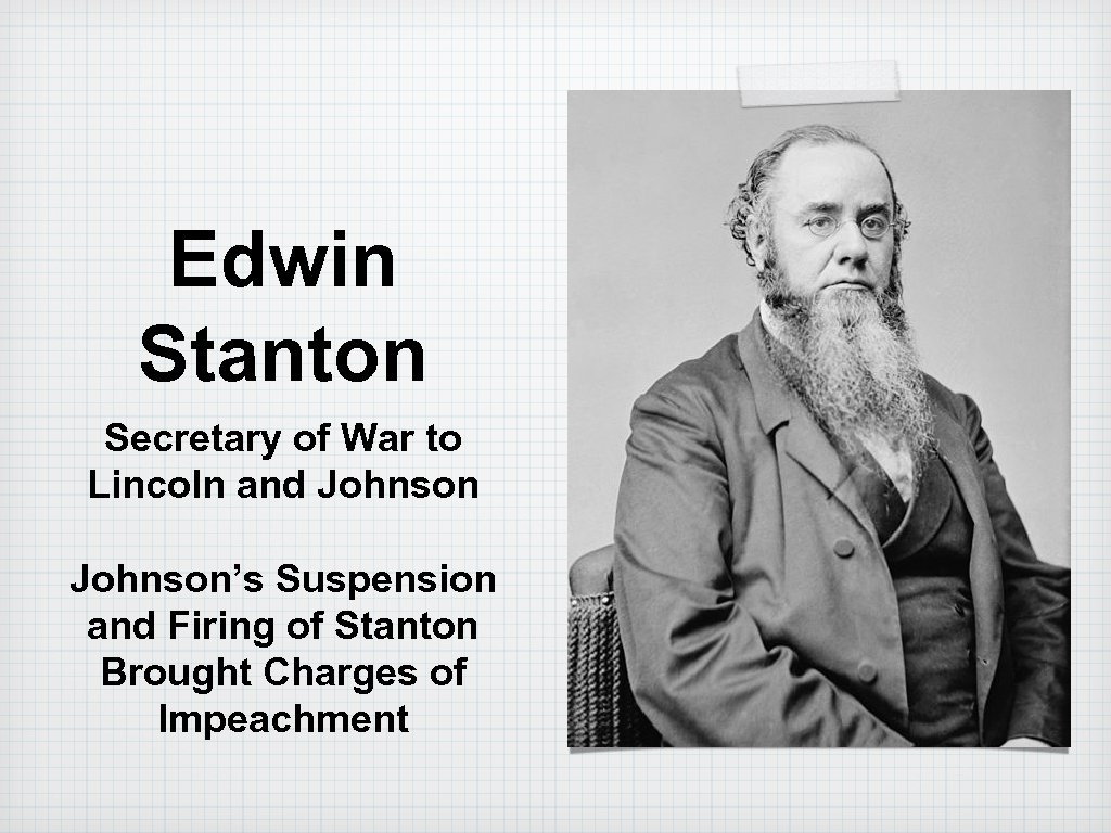 Edwin Stanton Secretary of War to Lincoln and Johnson’s Suspension and Firing of Stanton
