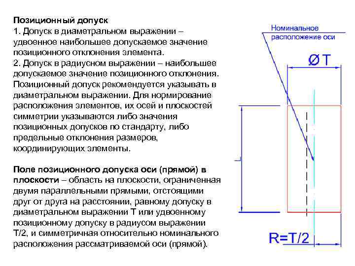 Позиционный допуск 1. Допуск в диаметральном выражении – удвоенное наибольшее допускаемое значение позиционного отклонения