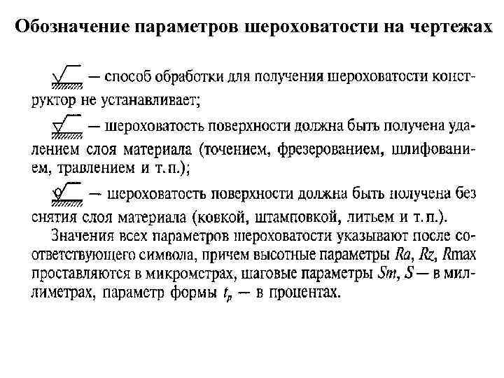 Обозначение параметров шероховатости на чертежах 
