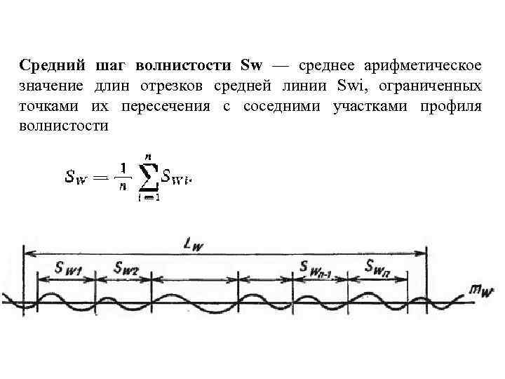 Средний шаг волнистости Sw — среднее арифметическое значение длин отрезков средней линии Swi, ограниченных