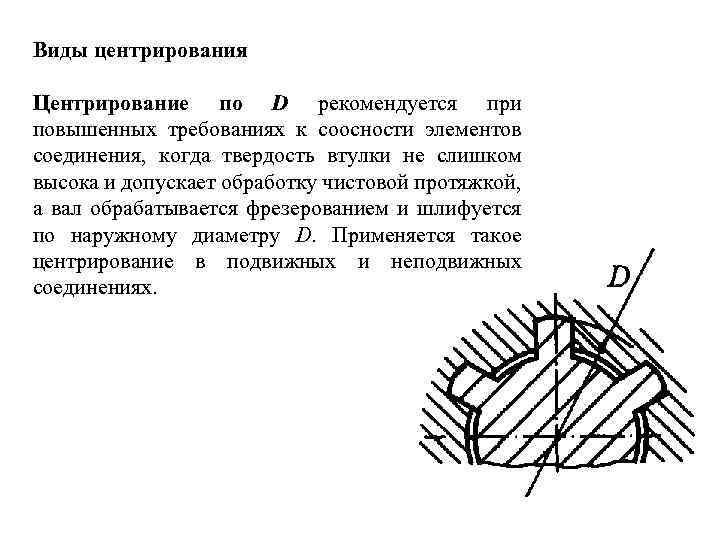 Виды центрирования Центрирование по D рекомендуется при повышенных требованиях к соосности элементов соединения, когда