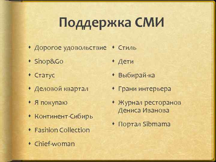 Поддержка СМИ Дорогое удовольствие Стиль Shop&Go Дети Статус Выбирай-ка Деловой квартал Грани интерьера Я