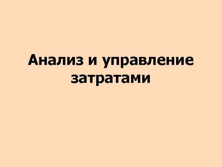 Анализ и управление затратами 