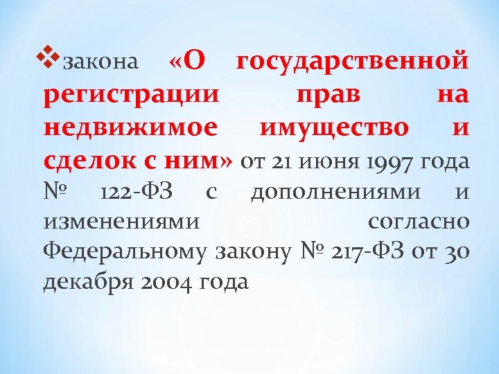 vзакона «О государственной регистрации прав на недвижимое имущество и сделок с ним» от 21