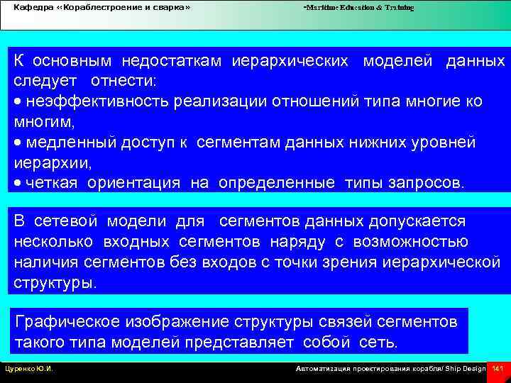 Кафедра «Кораблестроение и сварка» -Maritime Education & Training К основным недостаткам иерархических моделей данных
