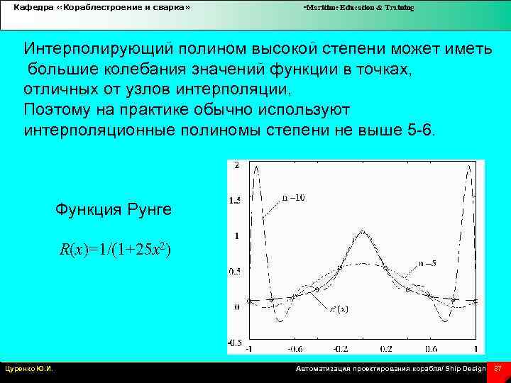 Кафедра «Кораблестроение и сварка» -Maritime Education & Training Интерполирующий полином высокой степени может иметь
