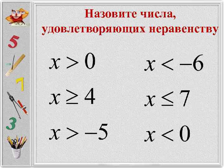 Назовите числа, удовлетворяющих неравенству 