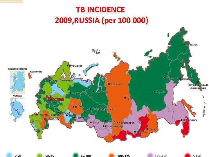 TB INCIDENCE 2009, RUSSIA (per 100 000) 