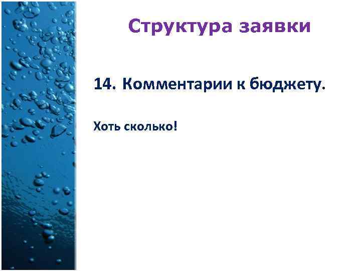 Структура заявки 14. Комментарии к бюджету. Хоть сколько! 