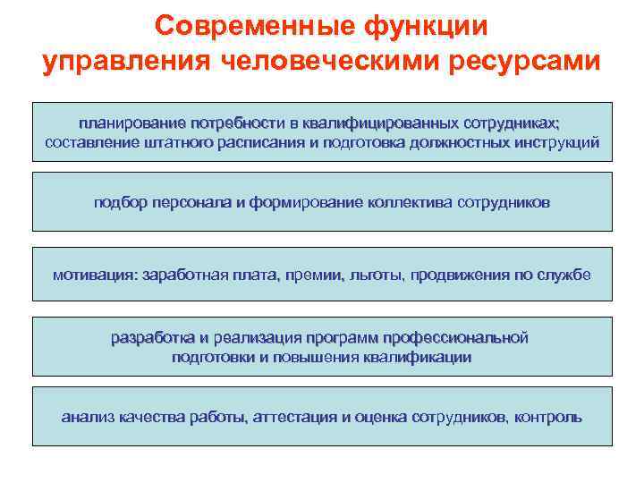 Современные функции управления человеческими ресурсами планирование потребности в квалифицированных сотрудниках; составление штатного расписания и