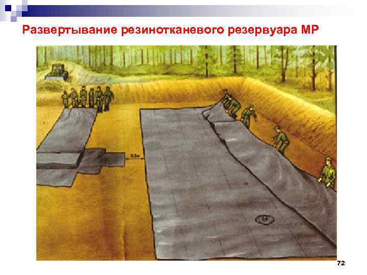 Развертывание резинотканевого резервуара МР 72 