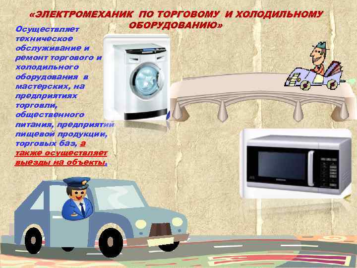  «ЭЛЕКТРОМЕХАНИК ПО ТОРГОВОМУ И ХОЛОДИЛЬНОМУ ОБОРУДОВАНИЮ» Осуществляет техническое обслуживание и ремонт торгового и
