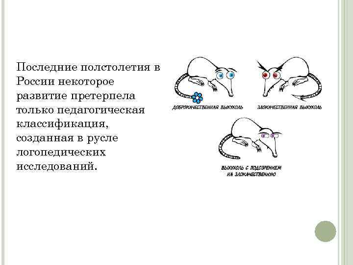 Последние полстолетия в России некоторое развитие претерпела только педагогическая классификация, созданная в русле логопедических