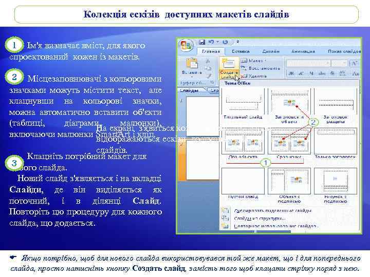 Колекція ескізів доступних макетів слайдів 1 1. Ім'я визначає вміст, для якого спроектований кожен