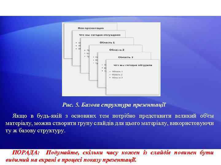 Рис. 5. Базова структура презентації Якщо в будь-якій з основних тем потрібно представити великий