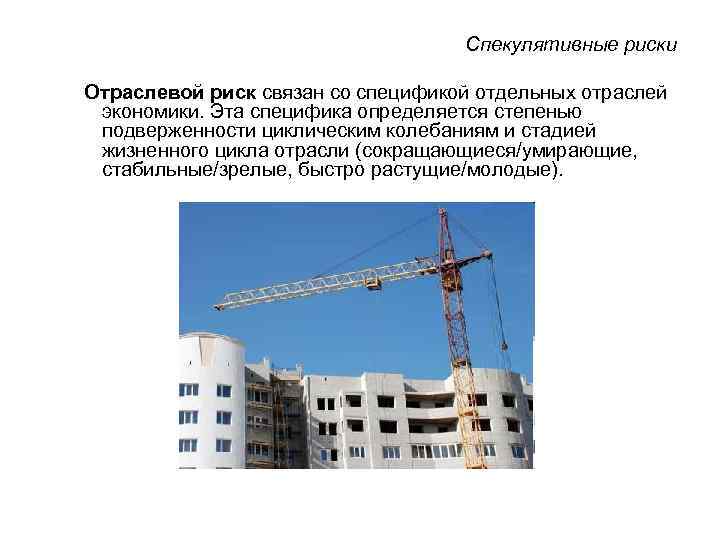 Спекулятивные риски Отраслевой риск связан со спецификой отдельных отраслей экономики. Эта специфика определяется степенью