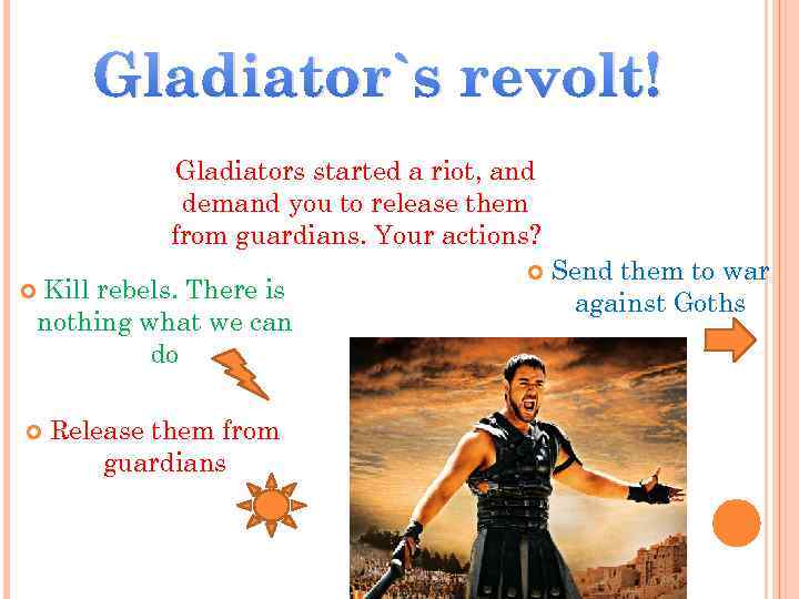 Gladiator`s revolt! Gladiators started a riot, and demand you to release them from guardians.