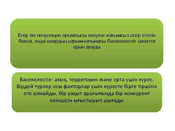 Егер екі популяция әрқайсысы екеуіне жағымсыз әсер ететін болса, онда олардың қарым-қатынасы бәсекелестік сипатта