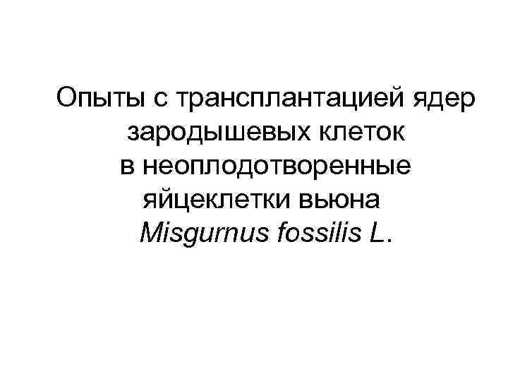Опыты с трансплантацией ядер зародышевых клеток в неоплодотворенные яйцеклетки вьюна Misgurnus fossilis L. 