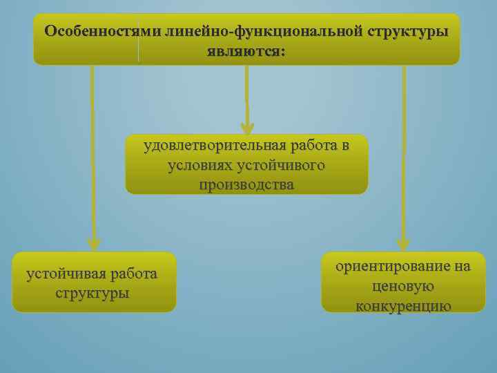 Особенностями линейно-функциональной структуры являются: удовлетворительная работа в условиях устойчивого производства устойчивая работа структуры ориентирование