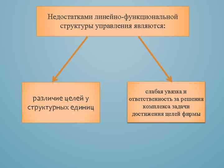 Недостатками линейно-функциональной структуры управления являются: различие целей у структурных единиц слабая увязка и ответственность