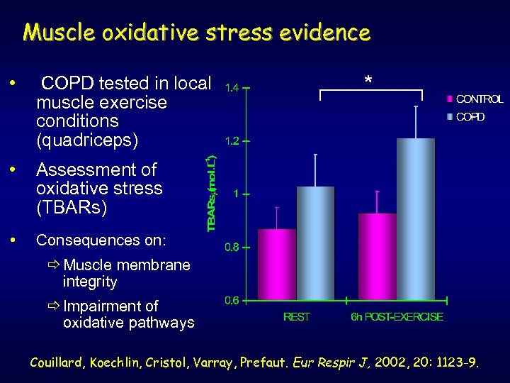 Muscle oxidative stress evidence • COPD tested in local muscle exercise conditions (quadriceps) •