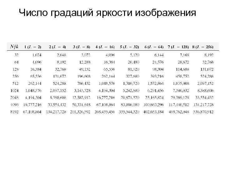 Число градаций яркости изображения 