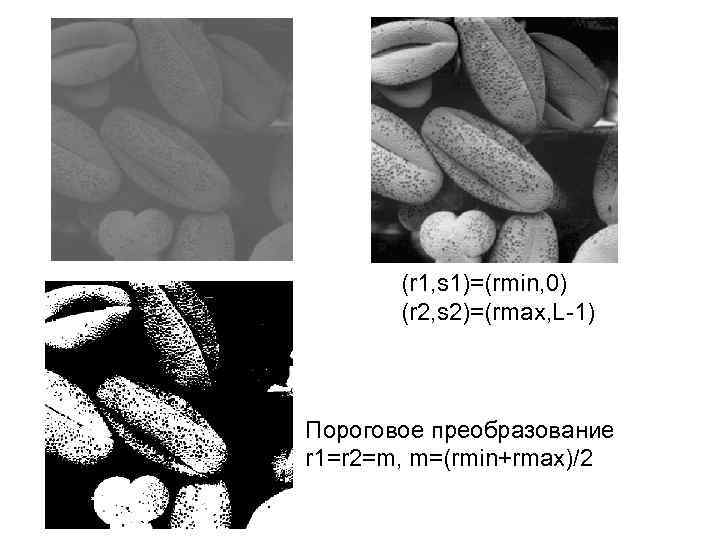 (r 1, s 1)=(rmin, 0) (r 2, s 2)=(rmax, L-1) Пороговое преобразование r 1=r