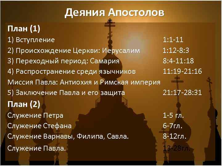 Деяния Апостолов План (1) 1) Вступление 1: 1 -11 2) Происхождение Церкви: Иерусалим 1: