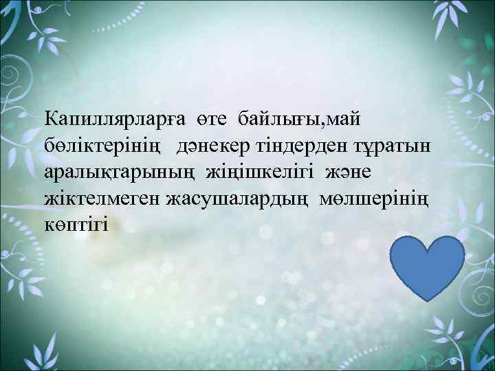 Капиллярларға өте байлығы, май бөліктерінің дәнекер тіндерден тұратын аралықтарының жіңішкелігі және жіктелмеген жасушалардың мөлшерінің