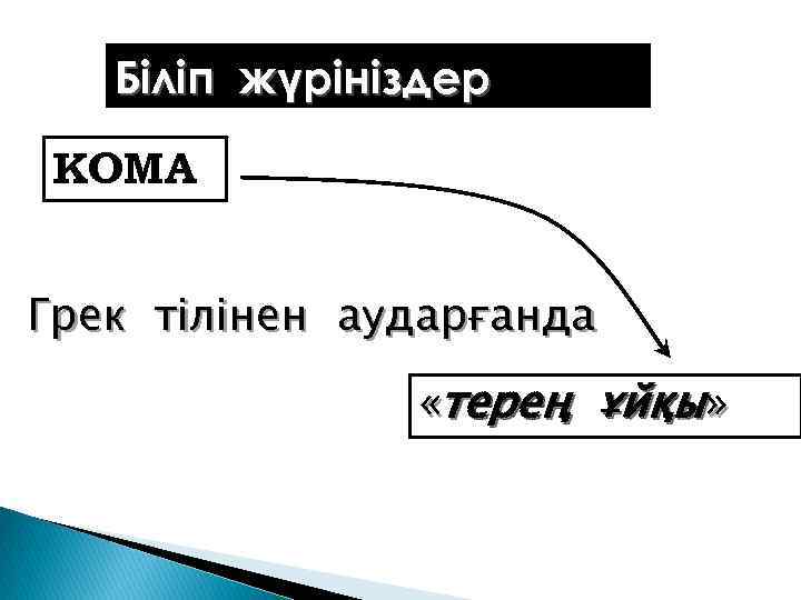 Біліп жүрініздер КОМА Грек тілінен аударғанда «терең ұйқы» 