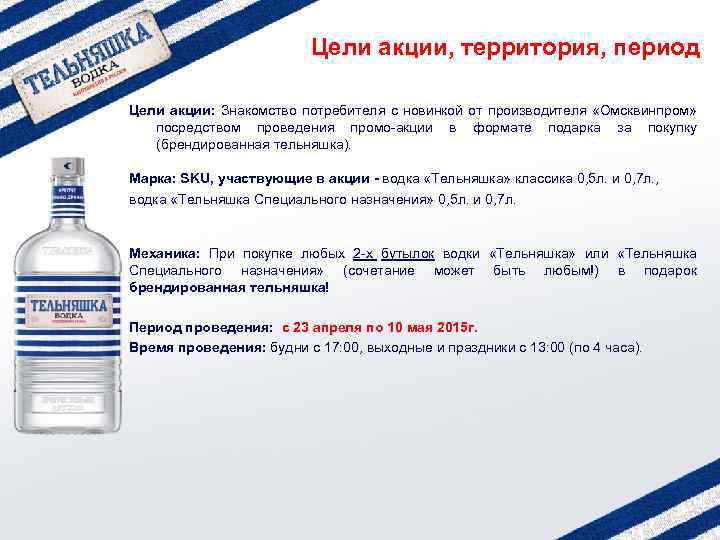 Цели акции, территория, период Цели акции: Знакомство потребителя с новинкой от производителя «Омсквинпром» посредством