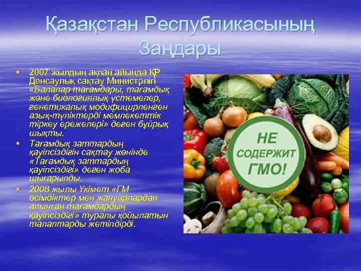 Қазақстан Республикасының Заңдары § 2007 жылдың ақпан айында ҚР Денсаулық сақтау Министрлігі «Балалар тағамдары,