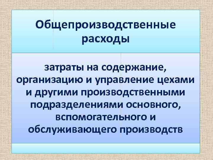 Общепроизводственные расходы затраты на содержание, организацию и управление цехами и другими производственными подразделениями основного,