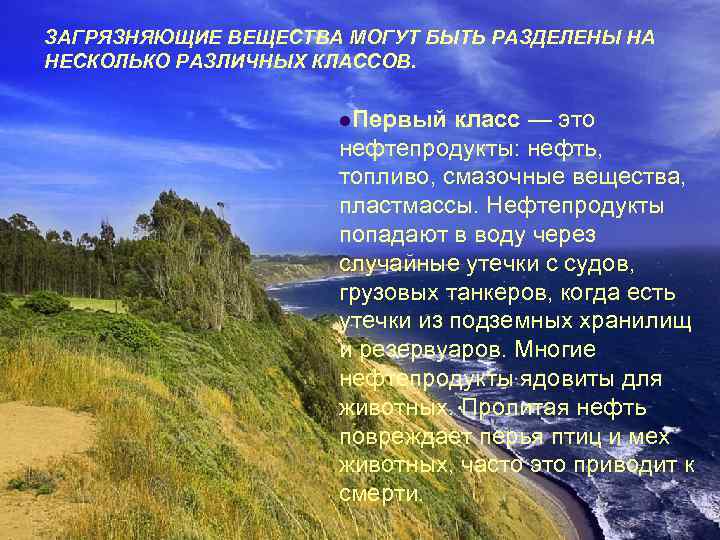 ЗАГРЯЗНЯЮЩИЕ ВЕЩЕСТВА МОГУТ БЫТЬ РАЗДЕЛЕНЫ НА НЕСКОЛЬКО РАЗЛИЧНЫХ КЛАССОВ. l. Первый класс — это