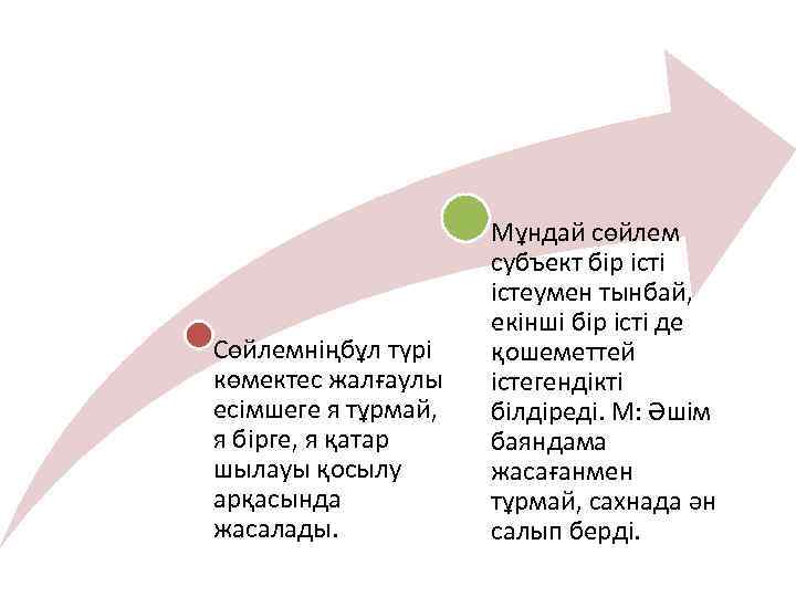 Сөйлемніңбұл түрі көмектес жалғаулы есімшеге я тұрмай, я бірге, я қатар шылауы қосылу арқасында